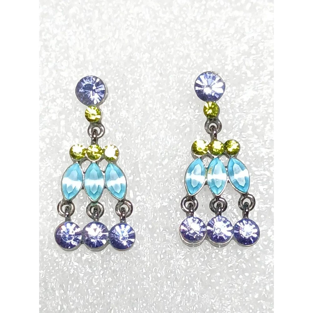 Givenchy Gemstone Dangle Earrings Bow Design Blue Lavender Yellow 1” Drop